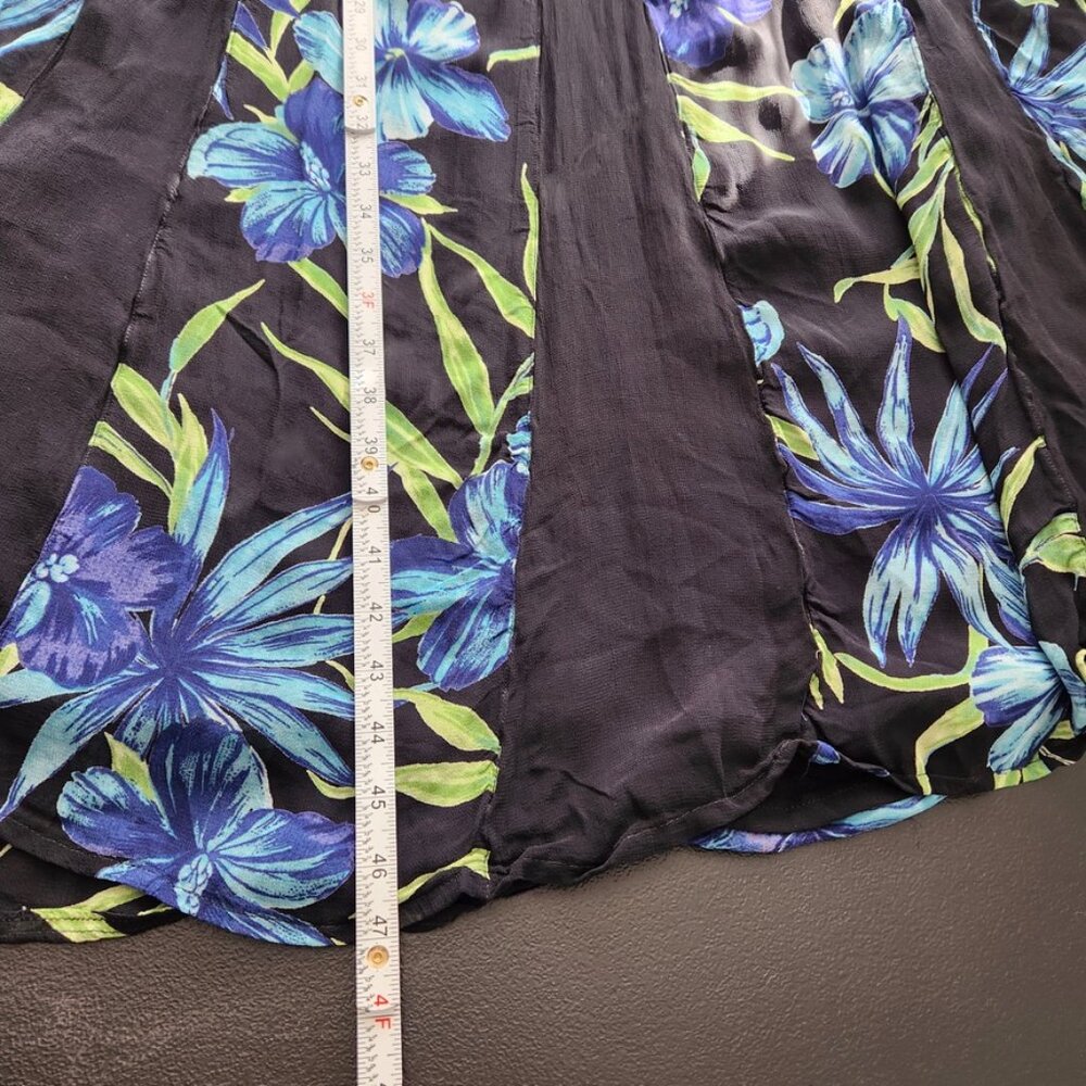 Vintage 90s Black Floral Midi Dress Crinkle Fairy Grunge Blue Lola P Medium - Picture 15 of 16